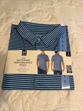 Members Mark Blue Striped Performance Polo - Men's